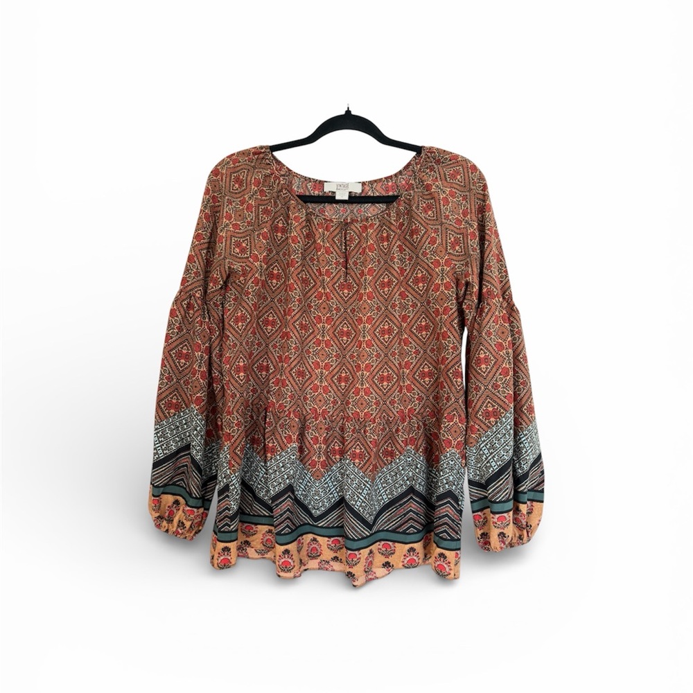 Vintage America River Boho Peasant Geometric Peplum Cottage Core Top M